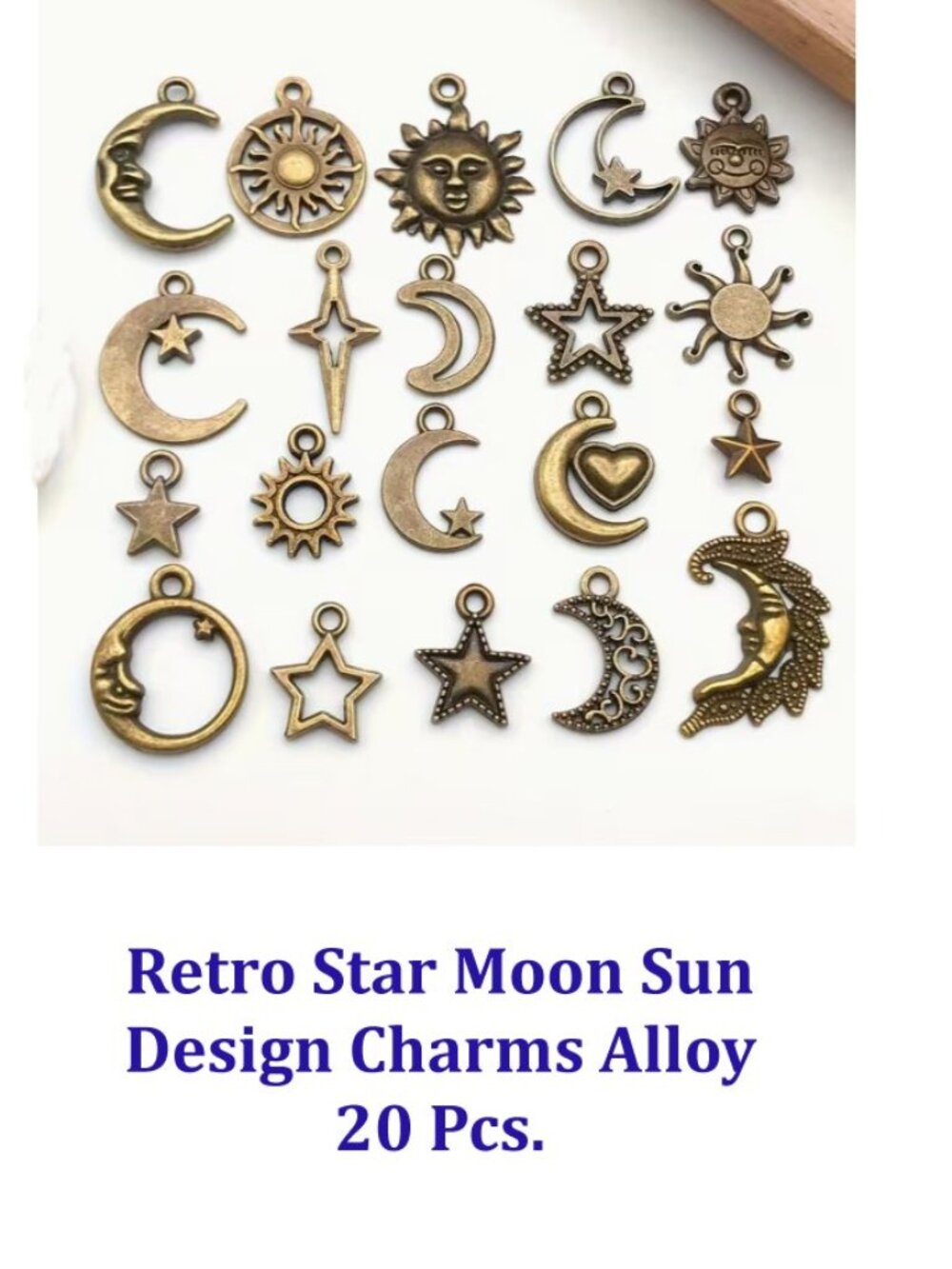 Star Moon Sun Design Charms Alloy Celestial Bodies Pendants Bronze  20 Pcs
